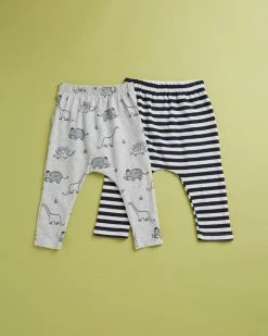 Discount 😍 Cotton On Baby 2-Pack Leggings - Babies Dino Mammoth, Hannah Stripe & Navy Blazer ⭐