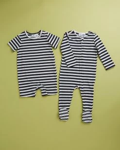 Wholesale 🌟 Cotton On Baby The Long Sleeve Zip Romper & Short Sleeve Romper Bundle - Babies Hannah Stripe Navy Blazer & Vanilla ⭐