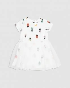 New 😉 Cotton On Baby Phoebe Short Sleeve Tulle 👗 Dress - Babies Vanilla & Multi Lily Ladybug 😉