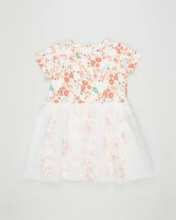 Flash Sale ❤️ Cotton On Baby Phoebe Short Sleeve Tulle 👗 Dress - Babies Vanilla & Red Orange Lulu Floral 🥰