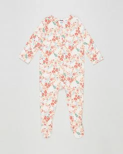Wholesale 🥰 Cotton On Baby The Long Sleeve Zip Romper - Babies Vanilla & Red Orange Lulu Floral ✔️