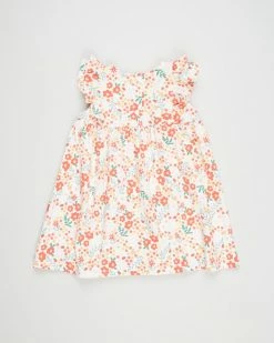 Best deal ⌛ Cotton On Baby Megan Sleeveless Ruffle 👗 Dress - Babies Vanilla & Red Orange Lulu Floral ❤️