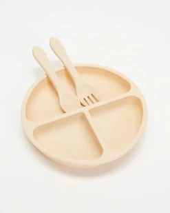 Deals 😍 Cotton On Baby Silicone Plate Cutlery Set Oatmeal Speckle 🌟