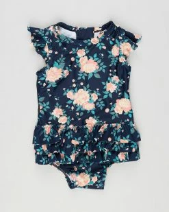 Budget 🧨 Cotton On Baby Charlene Ruffle 🩱 Swimsuit - Babies Indigo & Retro Coral Whitby Floral ⌛