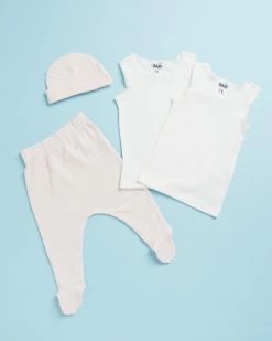 Deals 🧨 Cotton On Baby Organic Singlets, Leggings & Beanie Bundle - Babies Milk, Crystal Pink & Milk Salla Stripe 💯