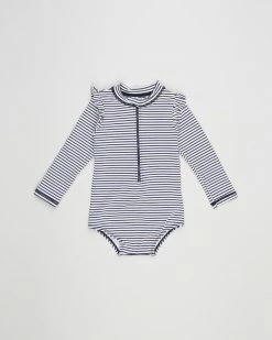 Best Pirce ✔️ Cotton On Baby Nicky Long Sleeve Ruffle 🩱 Swimsuit - Babies Indigo & Seersucker 💯