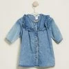 Outlet 💯 Cotton On Baby Fiona Long Sleeve Frill 👗 Dress - Babies Indigo Wash 🌟