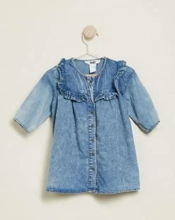 Outlet 💯 Cotton On Baby Fiona Long Sleeve Frill 👗 Dress - Babies Indigo Wash 🌟