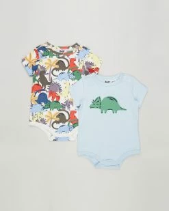 Discount 🌟 Cotton On Baby Short Sleeve Bubbysuit - 2-Pack - Babies Daisy Yellow Dino Dance & Frosty Blue Tri Dino 🥰