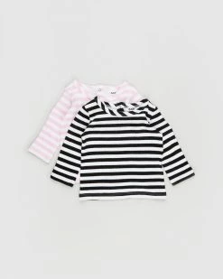 Promo 🛒 Cotton On Baby Lenny Long Sleeve Top - 2-Pack - Babies Hannah Stripe Cali Pink & Black 💯