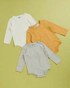 Cheapest 🛒 Cotton On Baby Long Sleeve Bubbysuit 3-Pack - Babies Vintage Honey, Cloud Marle & Vanilla 👍