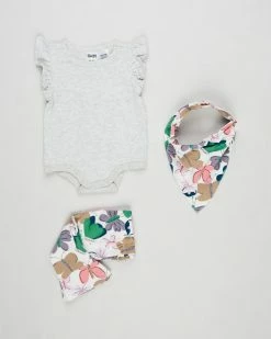 Best deal 🌟 Cotton On Baby Bubbysuit, Flare Pants and Bib Set - Babies Cloud Marle & Vanilla Taupy Butterfly 🔥