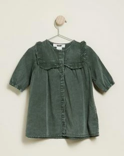 Best Sale 😍 Cotton On Baby Fiona Long Sleeve Frill 👗 Dress - Babies Swag Green Wash 🔥