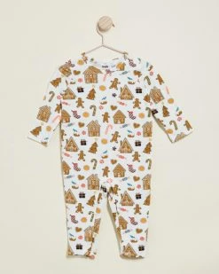 Coupon 🌟 Cotton On Baby The Long Sleeve Snap Romper - Babies Gingerbread Xmas & Vanilla 🤩