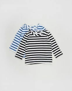 Cheap ⌛ Cotton On Baby Lenny Long Sleeve Top - 2-Pack - Babies Hannah Stripe Petty Blue & Black 👍
