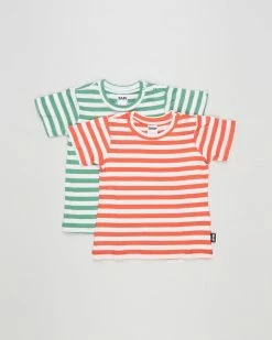Top 10 👏 Cotton On Baby Jamie Short Sleeve Tee 2 Pack - Babies Hannah Stripe Red Orange & Guac ⌛