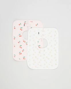 Promo 💯 Cotton On Baby Square Bibs 2-Pack - Babies Crystal Pink Cherries/Vanilla Foil Cherries ⭐