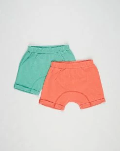 Budget 🛒 Cotton On Baby 2-Pack Sawyer Shorts - Babies Guac & Red Orange 🎁