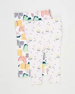 Budget 🔔 Cotton On Baby 2-Pack Quinn Ruffle Leggings - Babies Daisy Yellow Eugenie Floral & Papaya Butterfly 👍