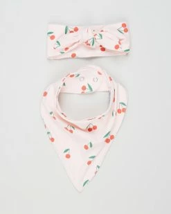 New ⌛ Cotton On Baby Bandana Bib & Tie Headband Bundle - Babies Crystal Pink & Red Orange Mini Cheryl Cherries 🔔