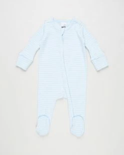 Cheap ❤️ Cotton On Baby Organic Newborn Zip Through Romper - Babies White Water Blue & Milk Salla Stripe 😀