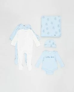 Outlet 👏 Cotton On Baby Bundle Newborn Romper, Bubbysuit, Blanket & Beanie - Babies White, Water Blue & Forest Bears 🤩