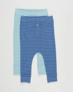 New 🥰 Cotton On Baby 2-Pack Patrick Pants - Babies Petty Blue & Rusty Aqua Stripe 🛒