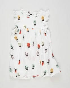 Coupon 😉 Cotton On Kids Tess Flutter Sleeve 👗 Dress Plain - Babies Vanilla & Multi Lily Ladybug 😍