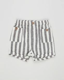 Best Sale 🌟 Cotton On Kids Carl Button Shorts - Babies Phantom & Vanilla Robbo Stripe 😍