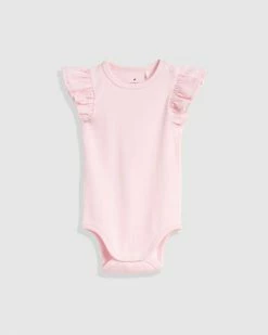 Deals ⭐ Country Road Organically Grown Cotton Frill Rib Bodysuit Pale Pink 🛒