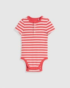 Hot Sale 😍 Country Road Organically Grown Cotton Stripe Rib Bodysuit Washed Coral 🎁