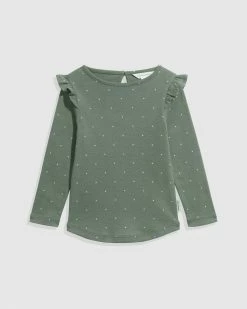 Best deal 🔥 Country Road Organically Grown Cotton Pin Dot Frill T-shirt Sage 😀