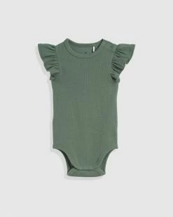 Brand new 🥰 Country Road Organically Grown Cotton Frill Rib Bodysuit Sage 👏