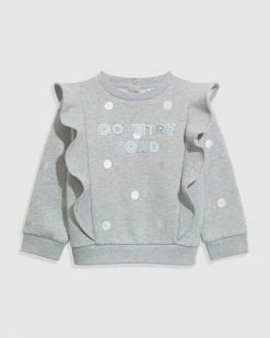 Best Sale 🔔 Country Road Organically Grown Cotton Frill Logo Sweat Light Grey Marle 💯