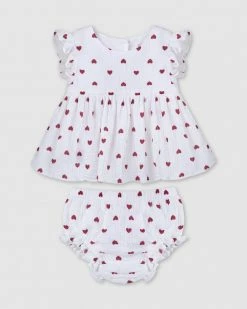 Hot Sale 👍 Designer Kidz Love Hearts 👗 Dress & Bloomer Set White 🥰