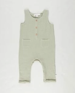 New 🔔 Fox & Finch Crinkle Pocket Romper - Babies Green 👏