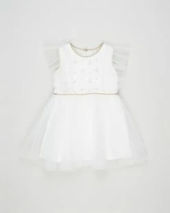 Promo 😀 Fox & Finch Starry Frill Sleeve 👗 Dress - Babies White ✔️