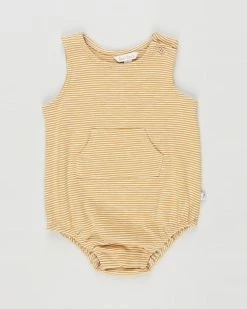 Buy 🔔 Fox & Finch Arizona Stripe Pocket Romper - Babies Yellow 🎉