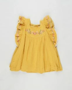 New 🥰 Fox & Finch Galah Crinkle 👗 Dress - Babies Mustard 😉