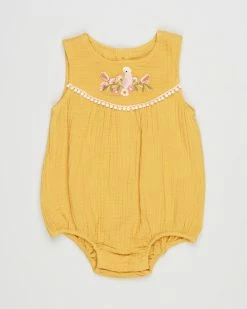 Best Sale 🔥 Fox & Finch Galah Crinkle Romper - Babies Yellow 🎉