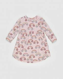 Best Sale ⌛ Huxbaby Daisy Rainbow Long Sleeve Swirl 👗 Dress - Babies-Kids Rose 🎉