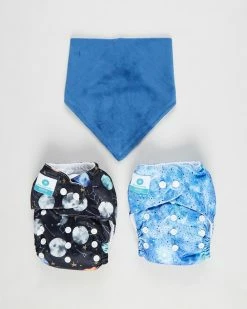 Best Sale ❤️ Itti bitti 2 x Bare Essentials One Size Fits Most Reusable Cloth Nappy + Bandana Bib Space 🎁