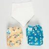 Deals ✨ Itti bitti 2 x Bare Essentials One Size Fits Most Reusable Cloth Nappy + Bandana Bib Jeffery Critter 😉
