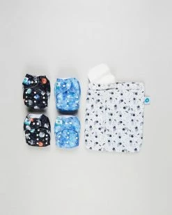 Flash Sale 🌟 Itti bitti Bare Essentials One Size Fits Most Reusable Cloth Nappy & Double Pocket Wetbag 4-Pack Space 🌟