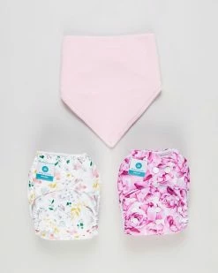Cheapest 🥰 Itti bitti Bare Essentials One Size Fits Most Reusable Cloth Nappy & Bandana Bib 2-Pack Peony ⌛