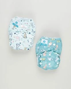 Brand new 🌟 Itti bitti Bare Essentials One Size Fits Most Reusable Cloth Nappy & Wetbag 2-Pack Wags Dino 🛒