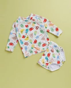 Promo 🥰 Little Green & Co LS Rash Vest & Nappy Cover Set - Babies 🌞 Summer Yums ✔️