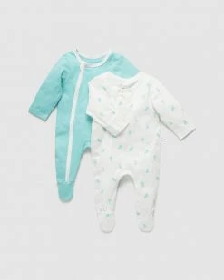 Outlet 👏 Little Green & Co 2-Pack Jersey Zip Onesie - Babies Ice 🥰