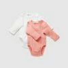 Deals ✨ Little Green & Co 2-Pack Rib Jersey Long Sleeve Bodysuit - Babies Peach & Milk 💯