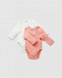 Deals ✨ Little Green & Co 2-Pack Rib Jersey Long Sleeve Bodysuit - Babies Peach & Milk 💯